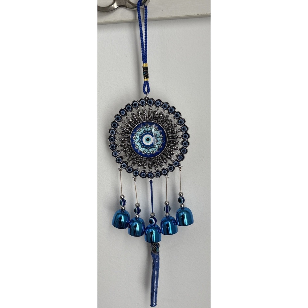 Turkish Glass Blue Evil Eye Wall Hanging Ornaments/Bells & Tassel